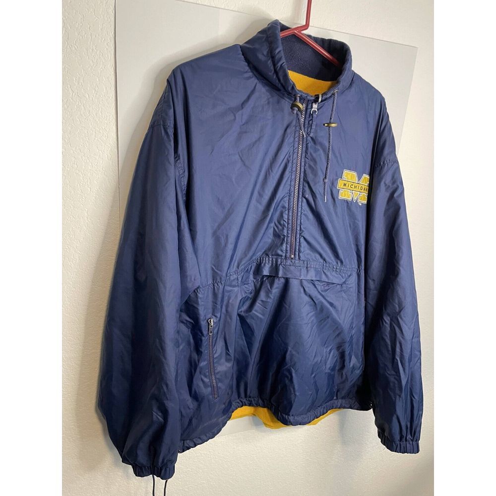 Michigan Wolverines Reversible Anorak Fleece Pullover Jacket Navy Yellow Mens 2X - Picture 4 of 16
